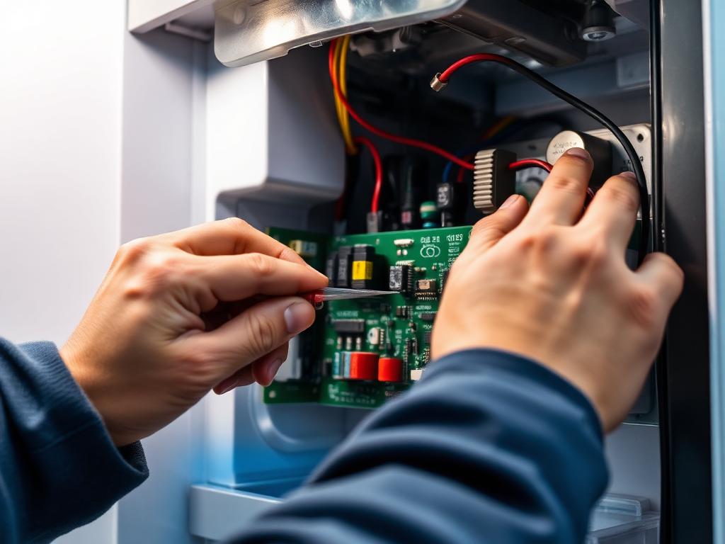 Technician repairing a refrigerator control board